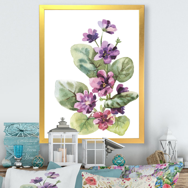 Viola sauvage - fleurs mauves, H 20 po x l 12 po x P 1 po, Encadrement doré