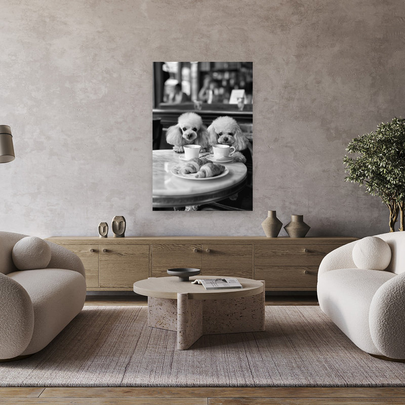 «Elegant Poodles Cafe Breakfast», impression d'art rétro de chien rétro, H 48 po x l 32 po