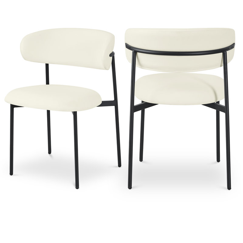 Lupita Upholstered Back Side Chair Dining Chair, Cream Vegan Leather, Matte Black