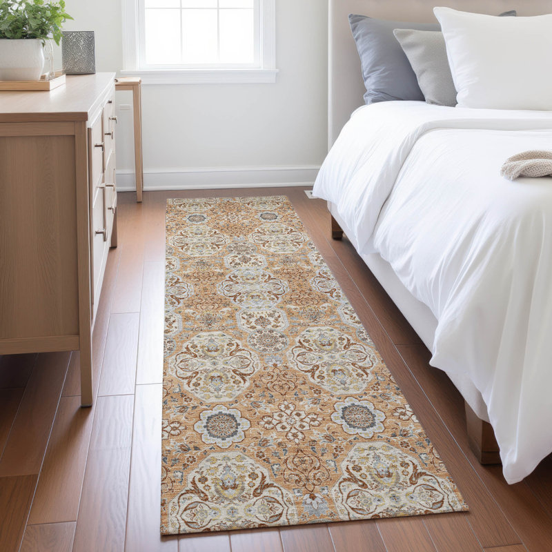 Tapis lavable à la machine intérieur / extérieur ACN2483, Cuivre, Tapis de couloir 2 pi 3 po x 7 pi 6 po