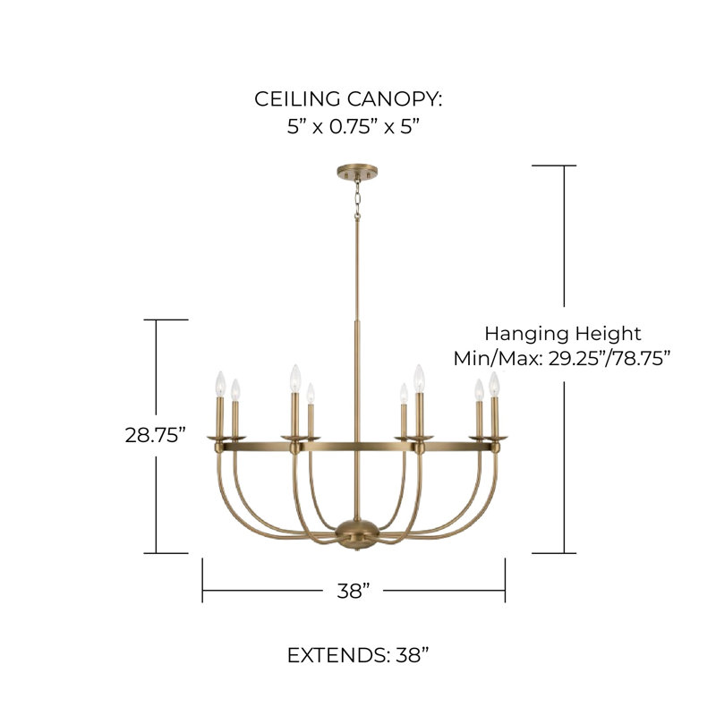 Rylann 8 - Light Dimmable Classic / Traditional Chandelier, Aged Brass