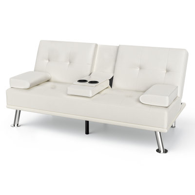 Modern Convertible Futon Sofa Bed Adjustable Recliner With Cup Holders & 600 Lbs Capacity