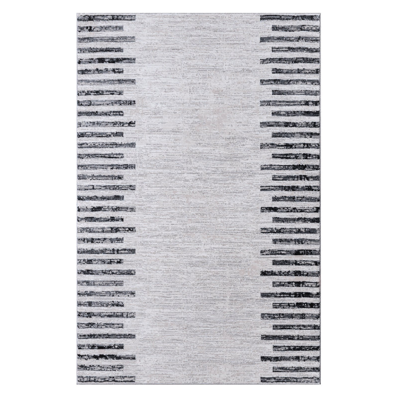 Tapis d'intérieur industriel Yvens à rayures grises et aspect vieilli, Rectangle 7 pi x 10 pi