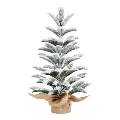 50CM Flocked Tabletop Christmas Tree, Full PE Snowy Mini Tree With 85 Tips, Cement Burlap Base – Small Winter Holiday Decor For Home, Office, Desk Or Gifts