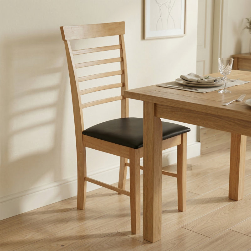 Bowerbank 46cm H Polyurethane Upholstered Ladder Back Side Chair, Light Oak