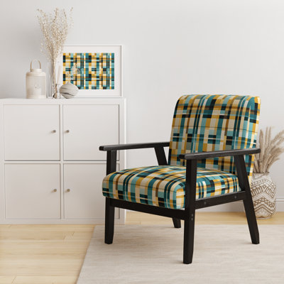 Fauteuil d'appoint rembourré à motif vichy jaune chic