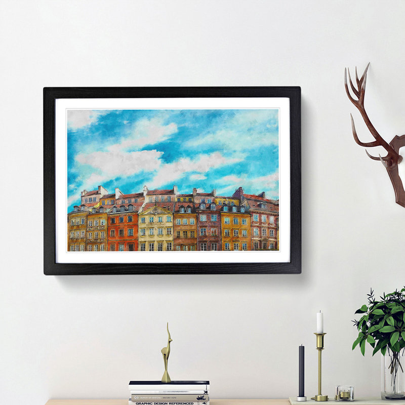 Warsaw Old Town in Poland - Picture Frame Painting Print, 24cm H x 33cm W x 2cm D, Black Framed