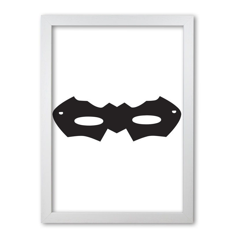 Superhero Mask - Painting, White Grain Frame, 30 cm H x 21 cm W x 5 cm D