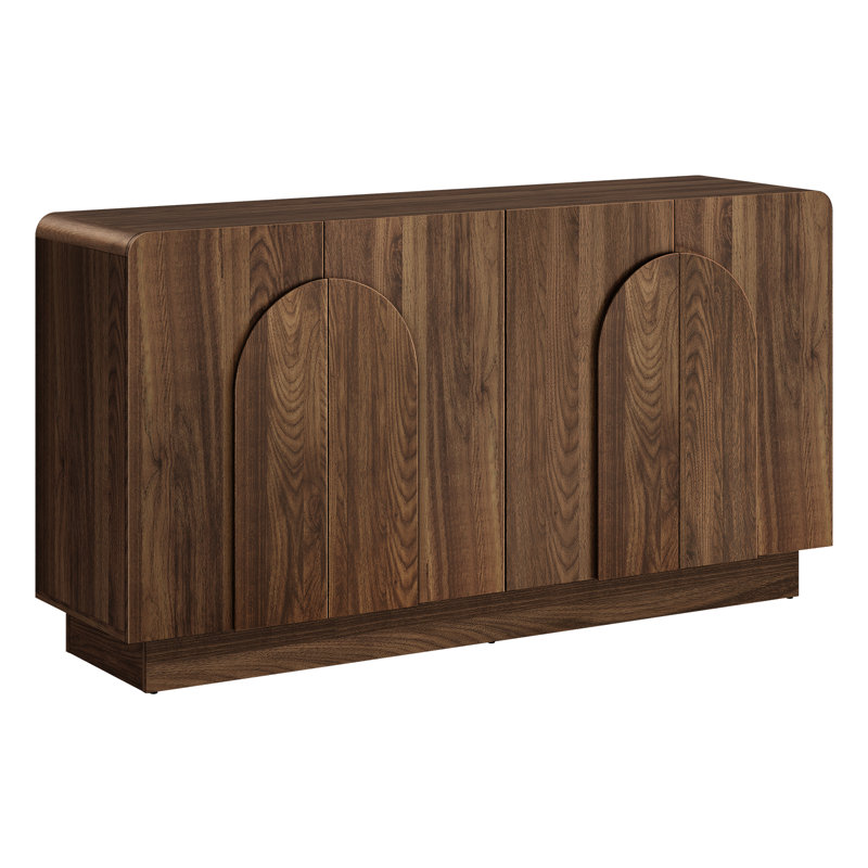 Buffet incurvé 60 po avec tablette réglable et 4 portes, Noyer