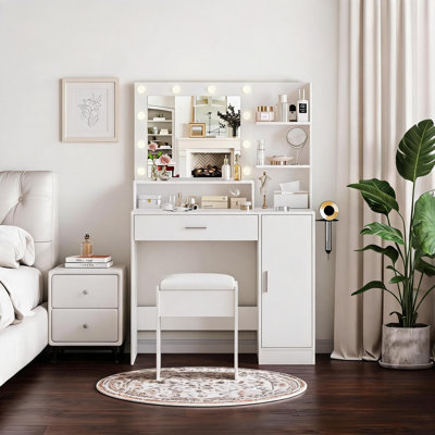 Solid Wood Vanity with Mirror and Seat