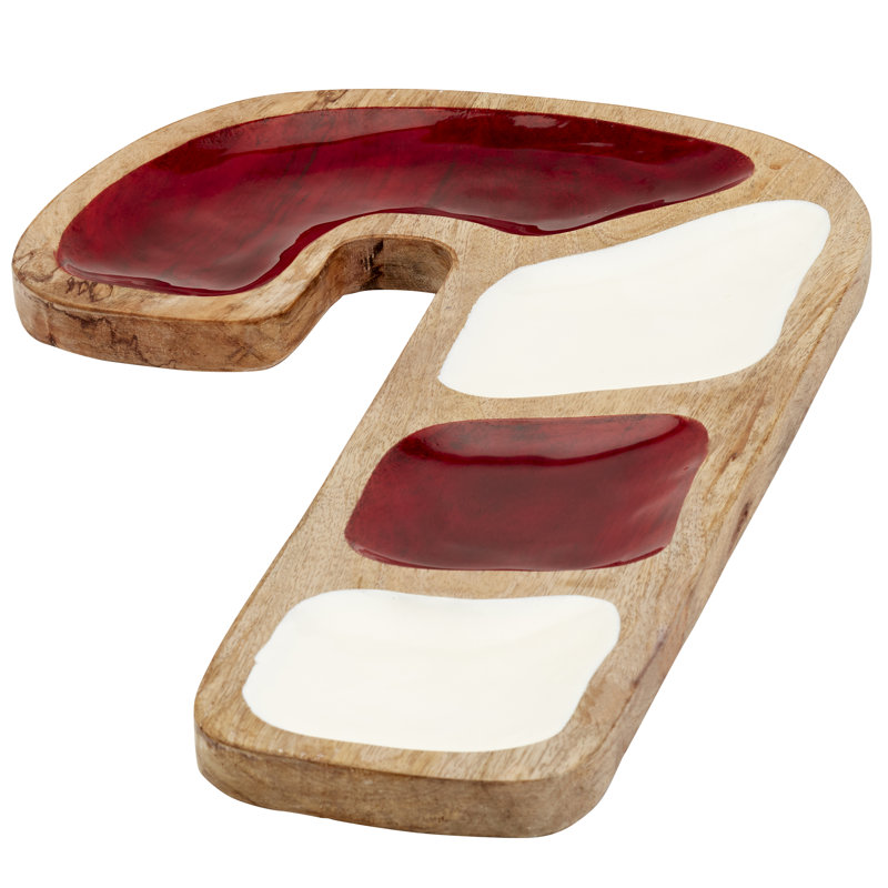 Vaisselle des Fêtes 11,9 "BOIS DE MANGUE AVEC CANNE DE NOEL EN émail