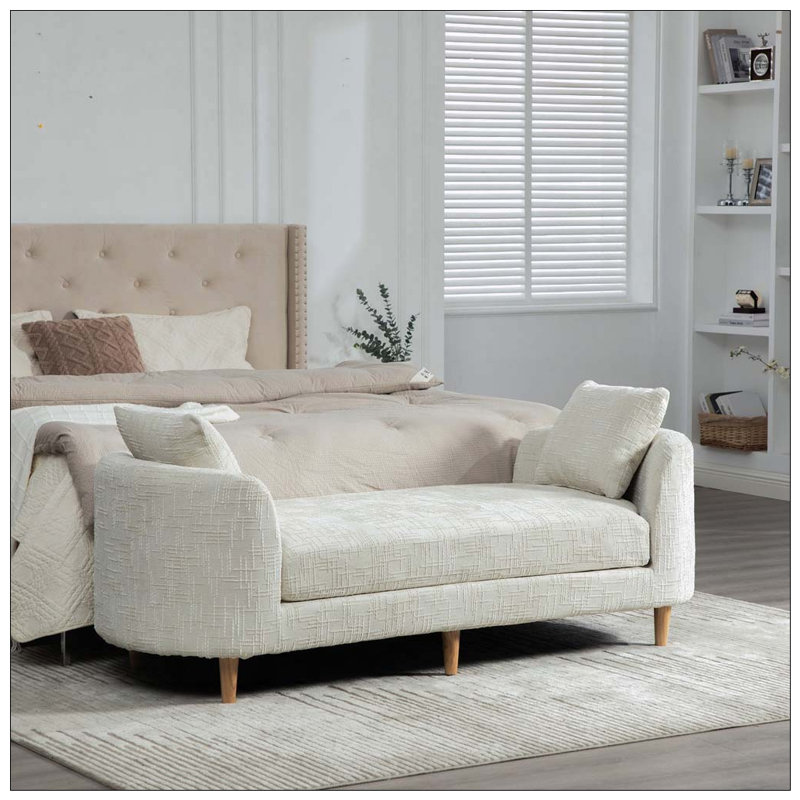 Banc de bout rembourré de 77,17 po de largeur avec accoudoirs, Beige