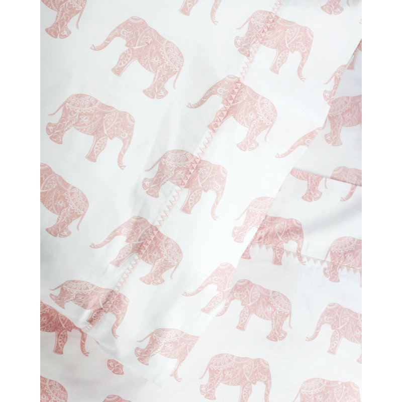 Twin Pink Elephants Cotton 400 Thread Count Sheet Set