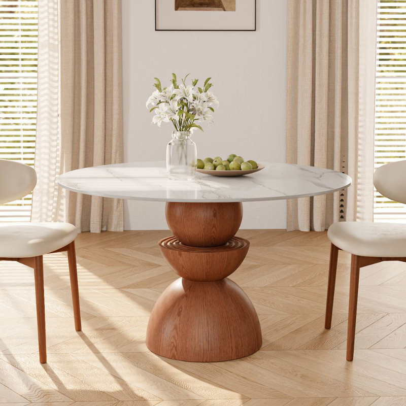 Table de salle à manger Petit déjeuner, Fausse pierre de marbre, H 29,52 po x L 43,31 po x l 43,31 po, Blanc lustré
