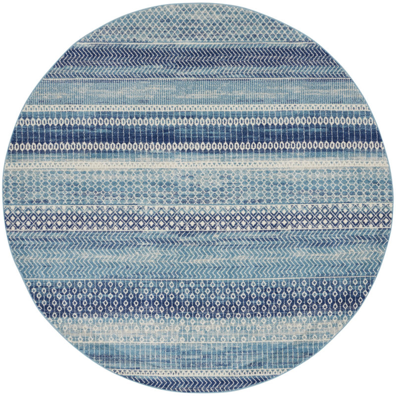 Tapis bleu marine tissé à la machine, Rond 8 pi