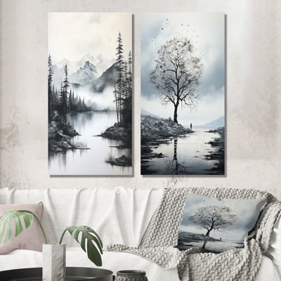 " Grey Minimalism Tree Solitude " 2 - Pieces