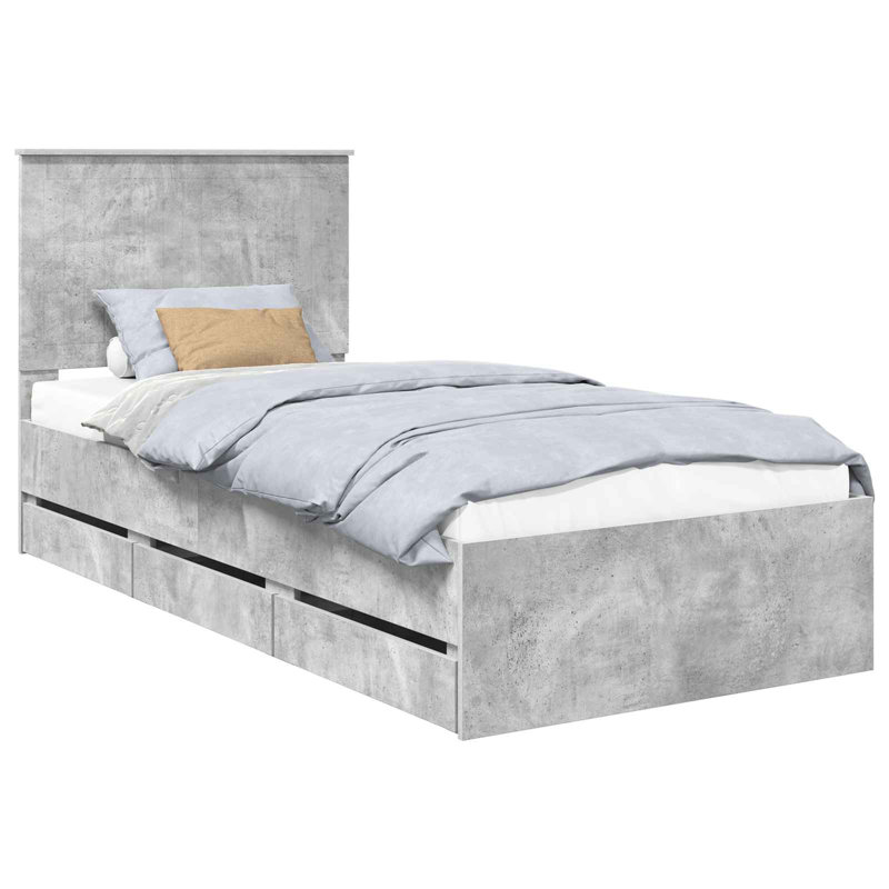 Bed, European Single (90 x 200 cm), Concrete Grey