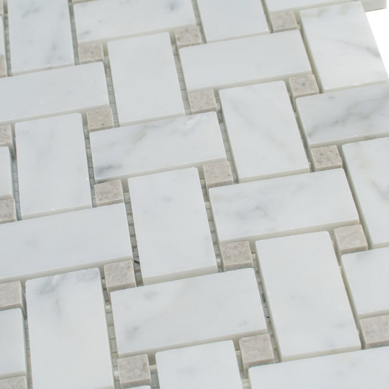 Heritage 1 in. x 2 in. Basketweave Polished Marble Tile, White Beige