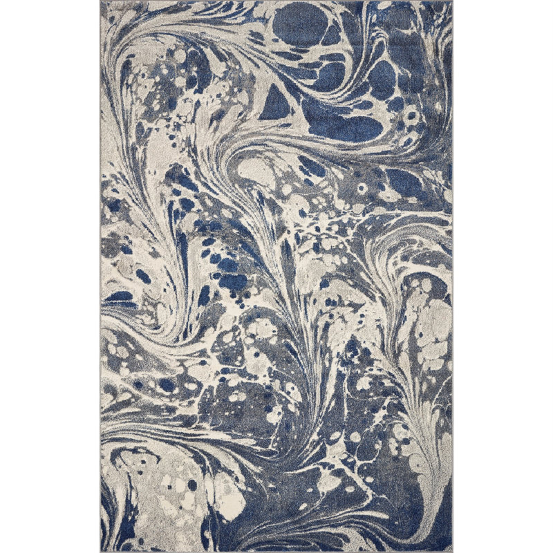 Strouth Abstract Grey/Navy Area Rug, Rectangle 8'3" x 10'2"