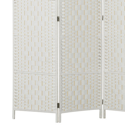 Room Divider, 6 Panel Folding Privacy Screen, 6FT Tall Portable Wicker Weave Partition Wall Divider for Bedroom, Home Office, White