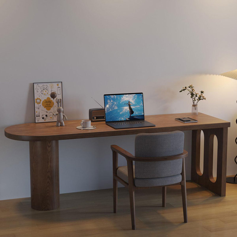 Bureau brun en bois massif en forme de U, H 29,53 po x l 62,99 po x P 23,62 po