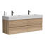 Meuble-lavabo 60 po, conception flottante, lavabo une pièce, tiroirs doubles, style Mid-Century, panneau de grille noir, meuble-lavabo mural à planches E1 avec poignée cachée en chêne brut, base à eau E0-629400654