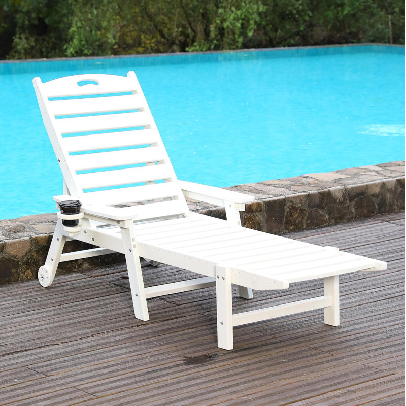 Outdoor Adjustable-Back HDPE Lounge Chair, White