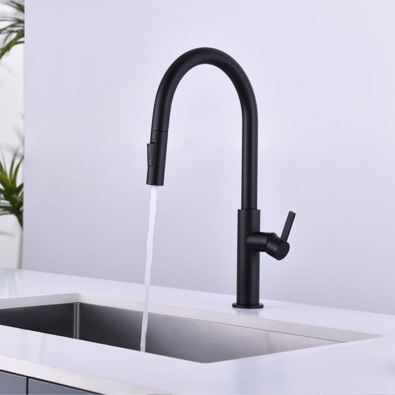 Robinet de cuisine à poignée simple Novo, Noir mat