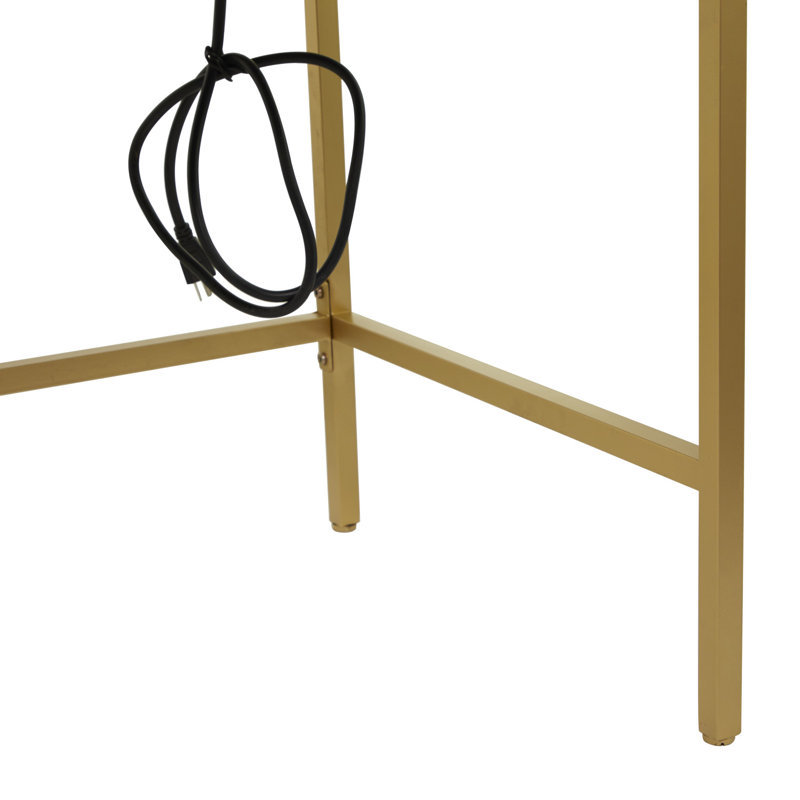 Thetisa Wooden 3 Drawers Desk with Mirrored Front and Outlet, Black/Gold