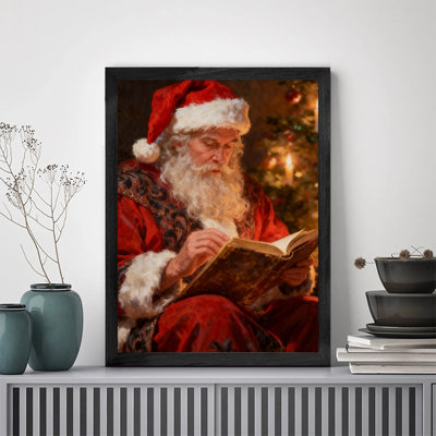 Black Framed Vintage Santa Claus is reading the gift list Wall Art Classical realistic oil painting Style Framed Prints