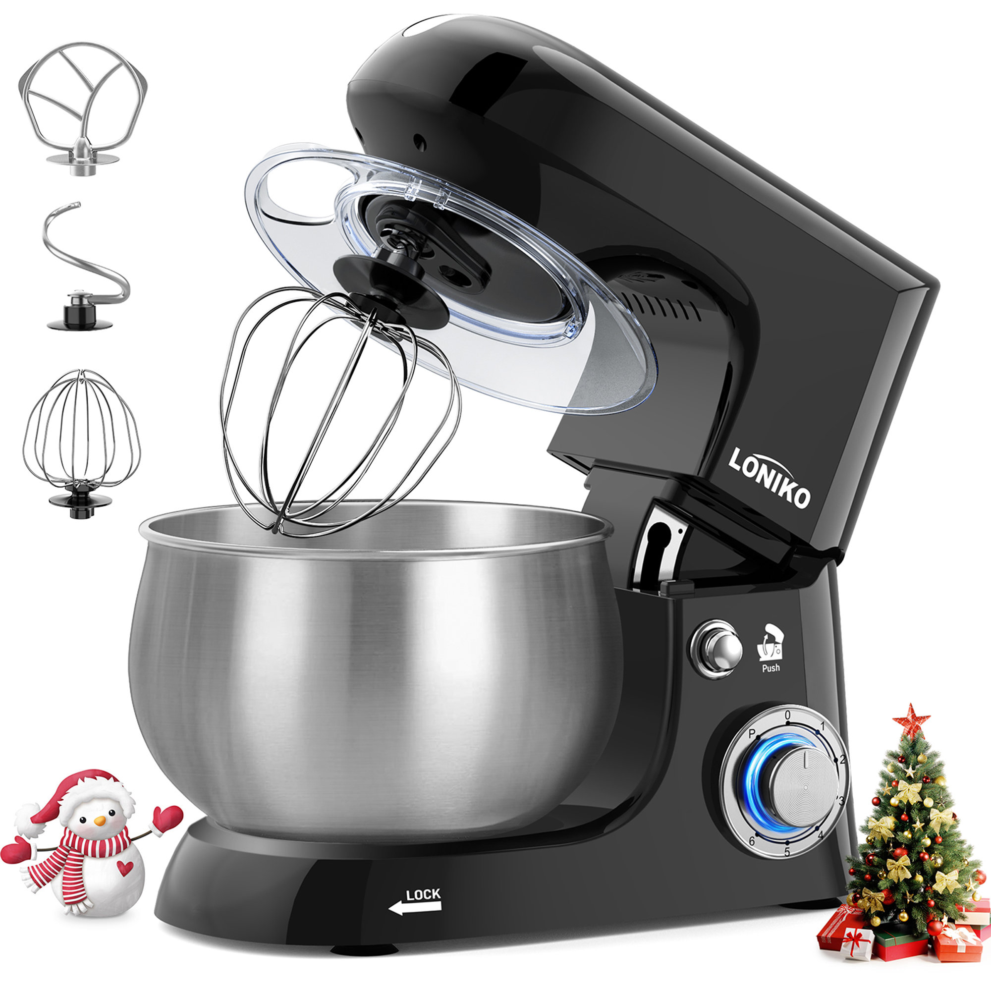 Stand Mixer 7.5QT 10-Speed 660W Tilt-Head Kitchen Electric Food Cake Mixer  with Stainless Steel Bowl, Whisk, Dough Hook, Beater & Splash Guard