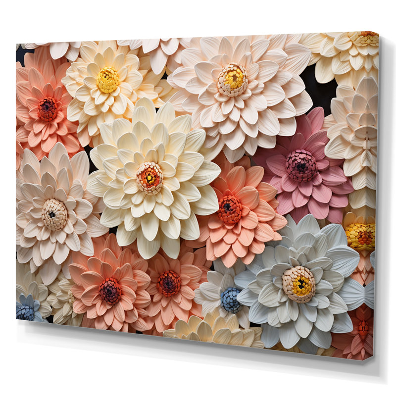 Sunnit Blooms Zinnias Flowers sur toile, Toile tendue, H 34 po x l 44 po x P 1,5 po