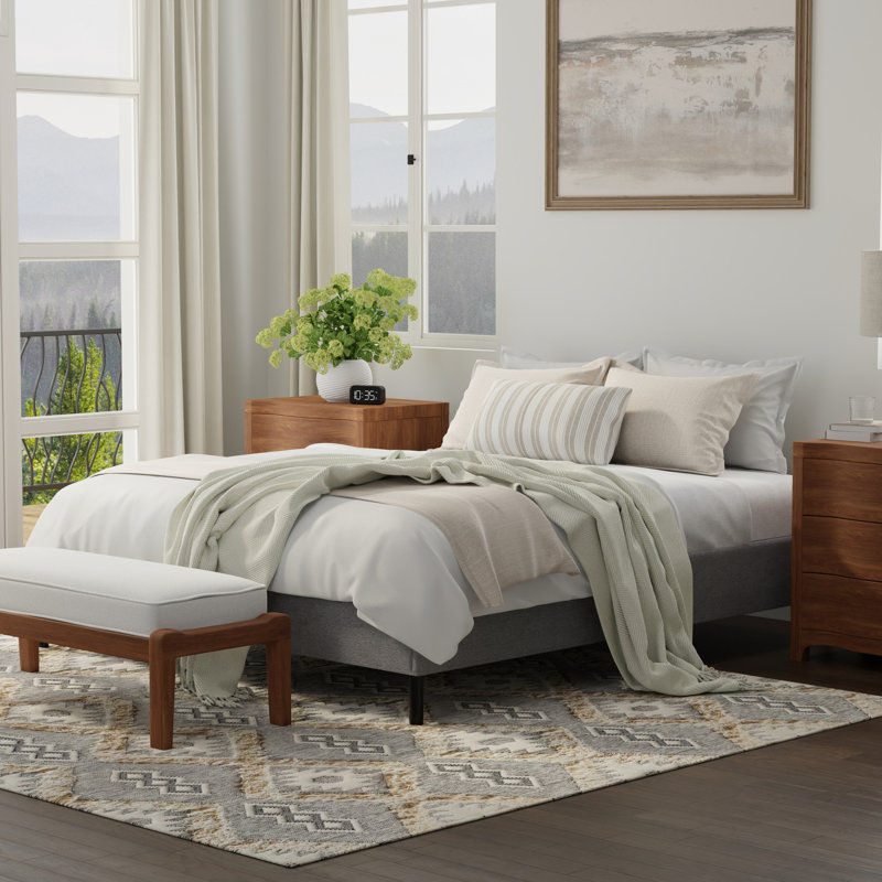 Base de lit pleine grandeur noire et grise, une base pour les matelas standard, offre un soutien solide, une installation pratique, une grande capacité en gris, une utilisation sans couture, une configuration sans tracas, jusqu'à