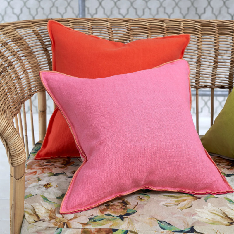 Brera Lino 100% Linen Decorative Pillow, 17"H x 17"W, Hibiscus/Peach