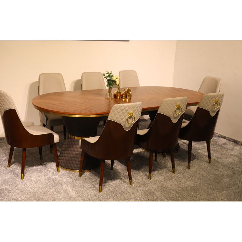 9 Pieces Vogue Lux Rectangular Dining Set, Gray