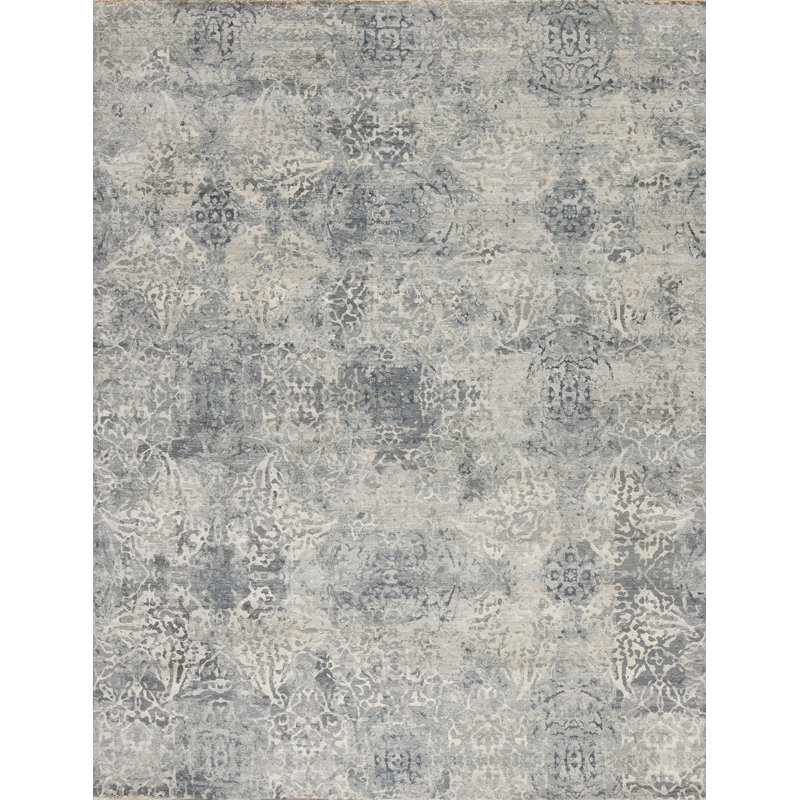 Pinnacle Hand Knotted Damask Area Rug, Rectangle 9' x 12'