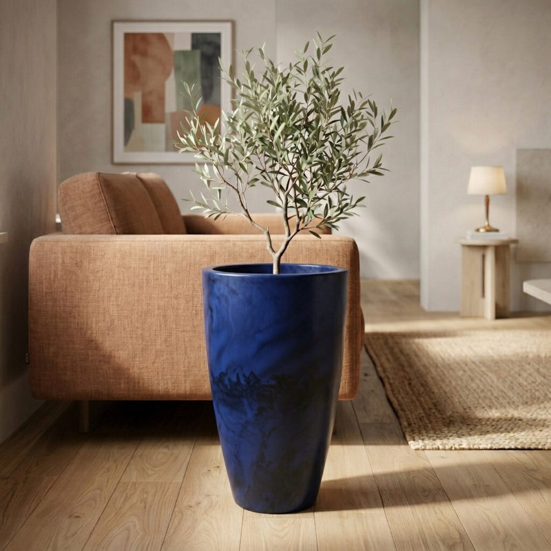 ECOBO Eco-Friendly Round Pot Planter, VicenzaIndoor/Outdoor use,Four Season Use, Dark Blue, 27.6" H x 15.7" W x 15.7" D