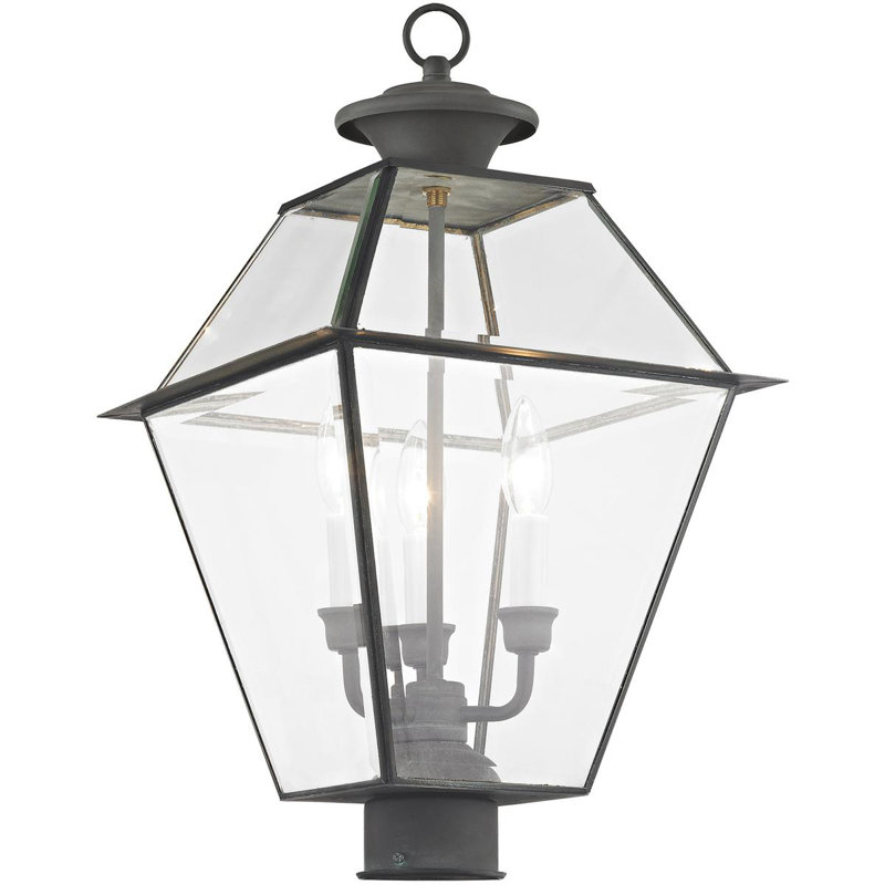 Lanterne murale d'extérieur 12 pouces 3 lumières avec abat-jour biseauté transparent 12 po, Gris anthracite