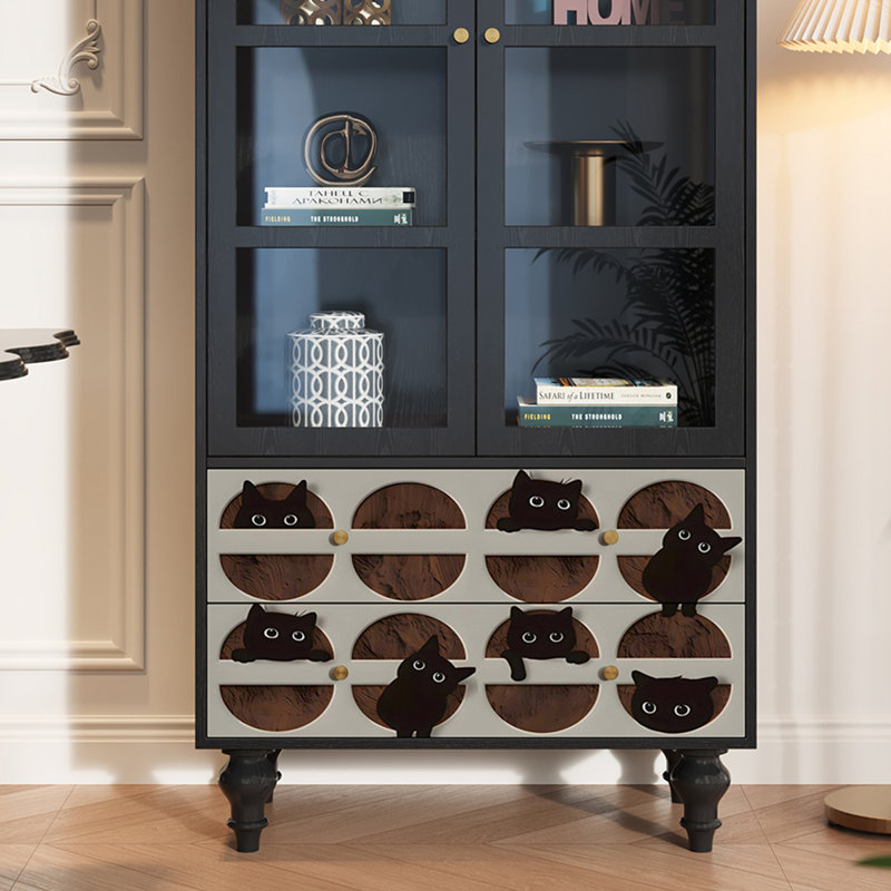 Vitrine en bois massif avec tiroirs