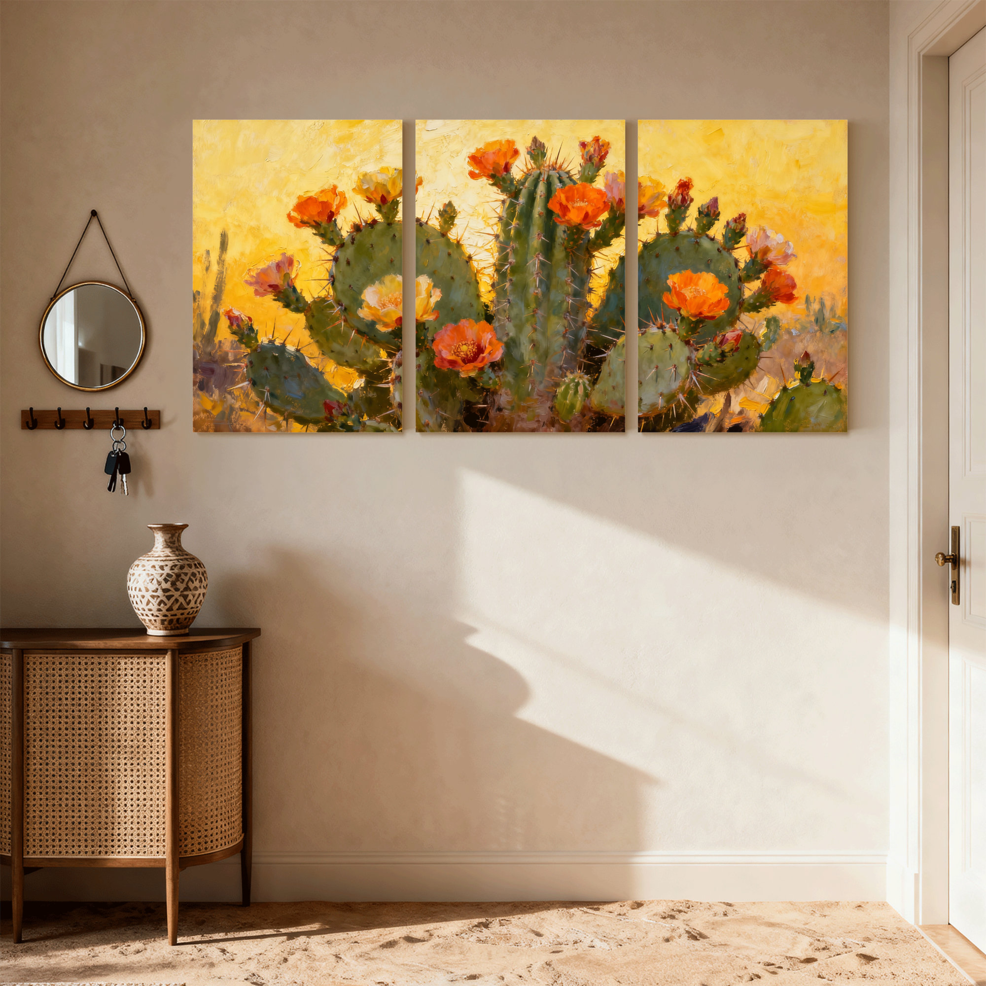 Union Rustic Cactus Cactus Flowers Desert Landscape Art Print Set of 3 ...