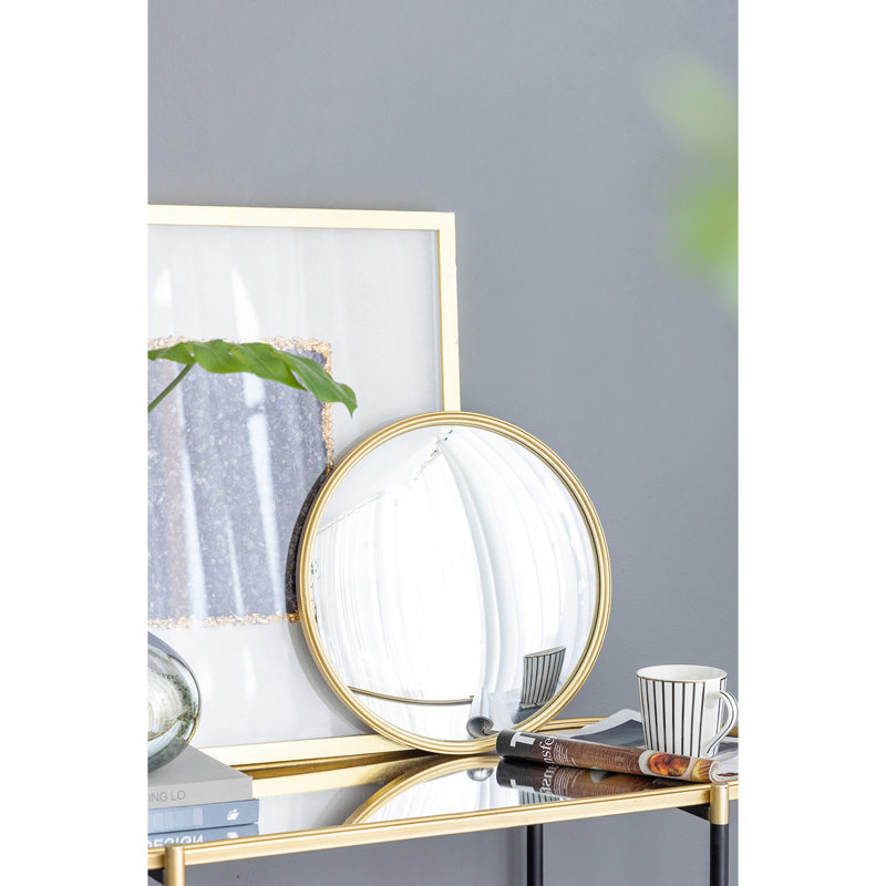 Miroir convexe de 15 po avec rebord doré et cadre en fer pour meuble-lavabo à rebord doré, 15 po x 15 po