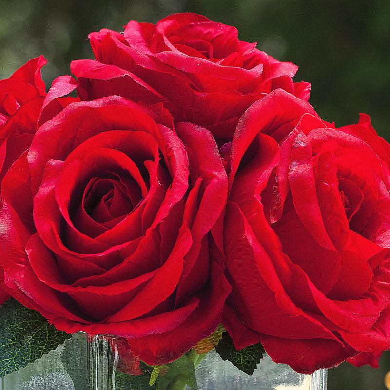 Faux Silk Rose Arrangement in Vase, Red