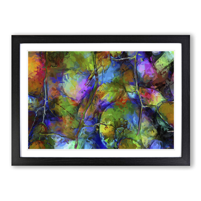 Rainbow Leaf Abstract in Abstract - Picture Frame Painting Print, 60cm H x 91cm W x 2cm D, Black