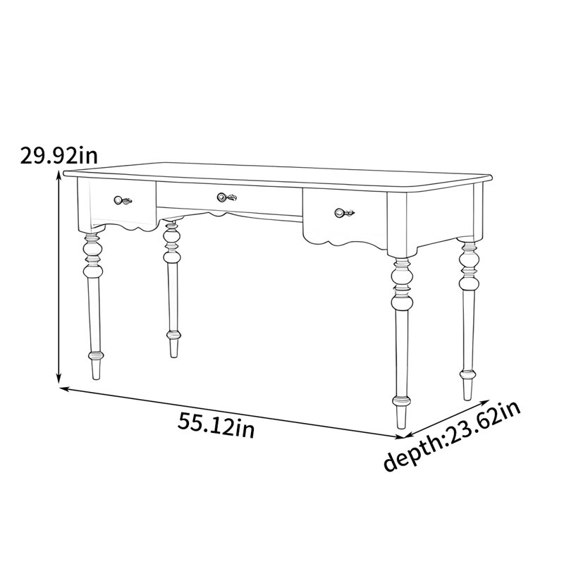Bureau de style américain rétro, H 29,92 po x l 55,12 po x P 23,62 po