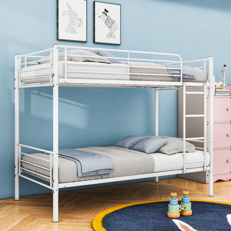 Twin-Over-Twin Metal Bunk Bed Frame With Ladder And Spacious Under-Bed Storage, White