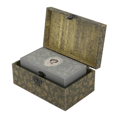 Set of 2 Vintage Decorative Storage Boxes with Lady Portrait and Floral Motifs, MDF and Linen Antique Style Organizers with Brass Latches for Home Decor