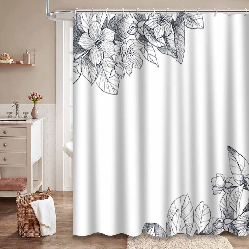 Rideau de douche imperméable à motif floral rétro avec 12 crochets, L 72 po x l 78 po