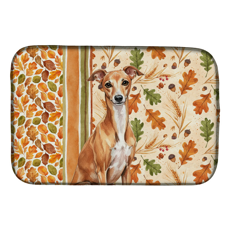 Red Italian Greyhound Heirloom Fall Dish Drying Mat