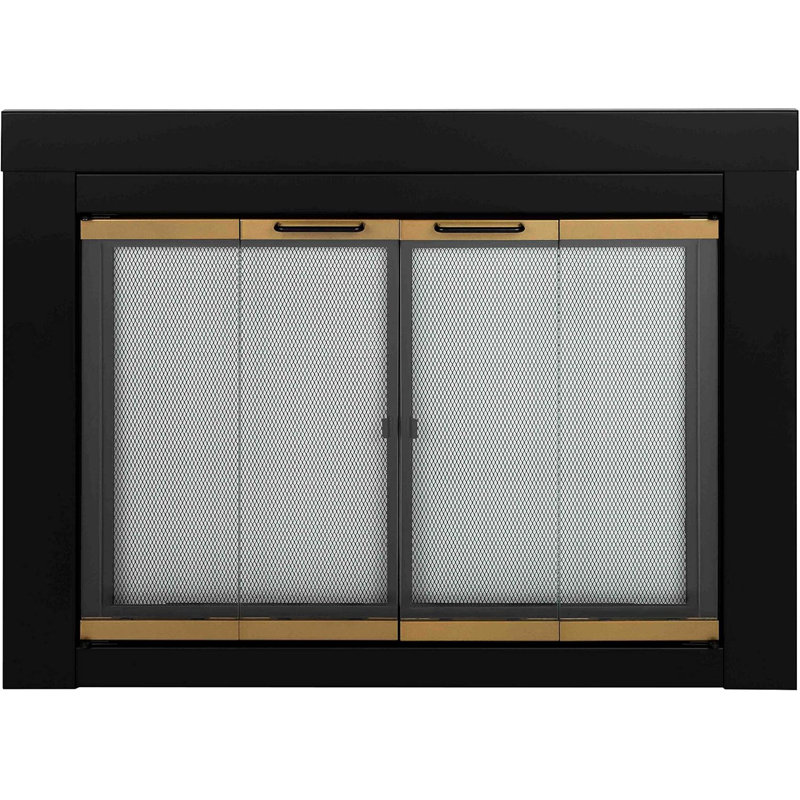 Portes de cheminée en acier de style armoire Abdal, H 31 po x l 43,5 po x P 0,95 po, Noir et or