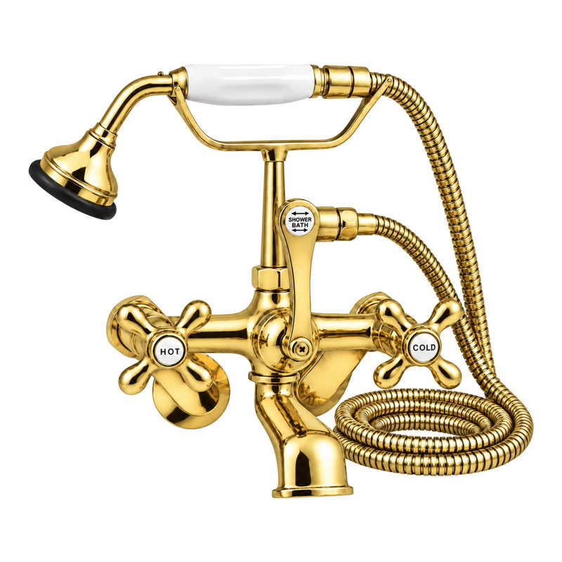 Thames Tub Mount British Telephone Faucet Set, Supercoat Brass